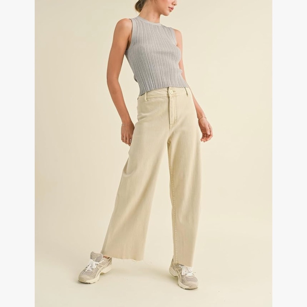 Miou Muse Straight Wide Leg Khaki Denim Pants Size Large